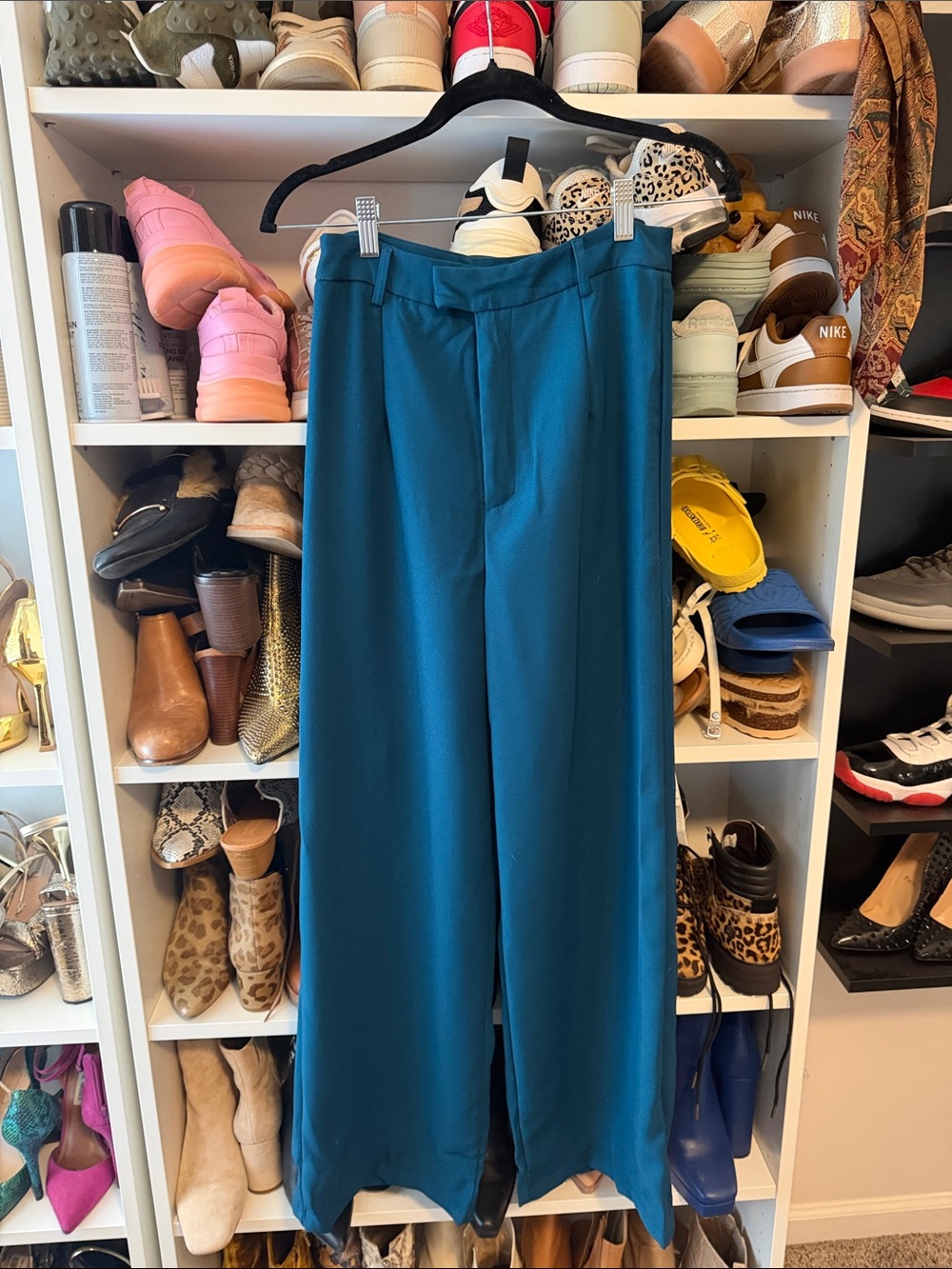 Teal Wide-Leg Dress Pants